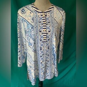 J. McLaughlin for Dillard’s Blue and Cream Paisley Tunic, NWOT